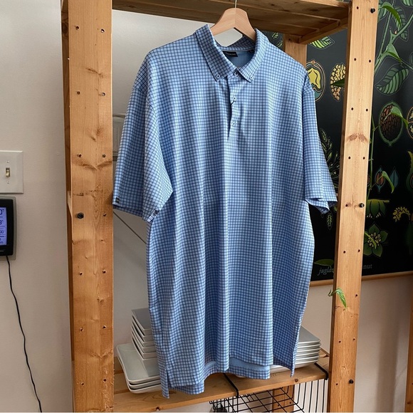 Dunning Golf Blue Windsurfer Windowpane Plaid Chadwick Ventilated Polo Shirt XL - Picture 4 of 14